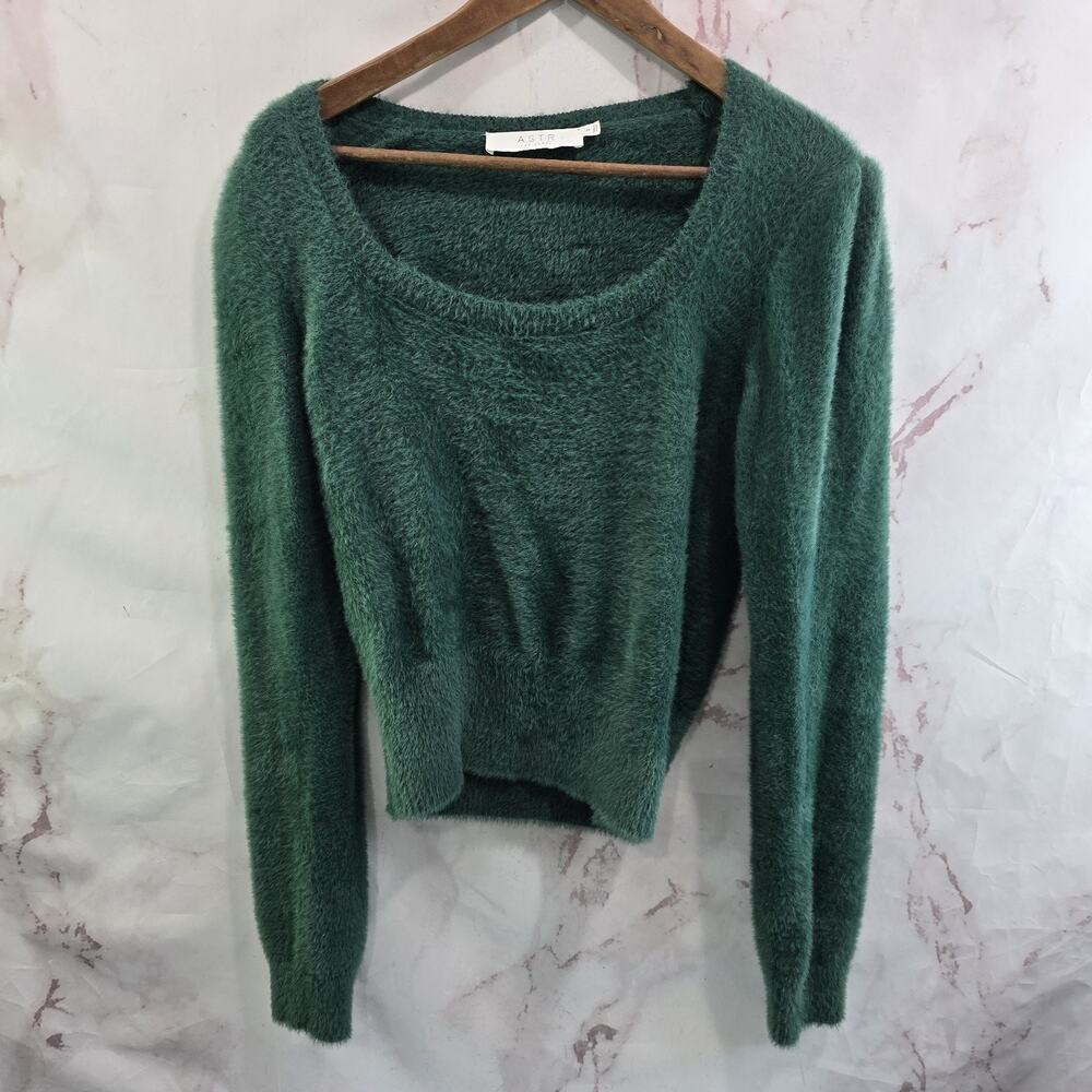 ASTR The Label Sweater Womens Small Green Eyelash Vegan Cashmere Square Crop